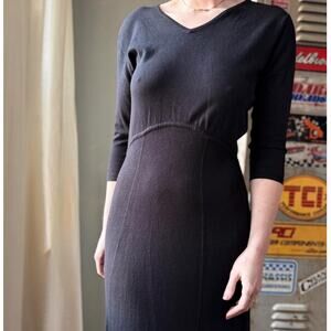 Vintage 90s Black Knit Maxi Dress | Minimalist Column Silhouette | M